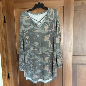 Camo Long Sleeve V-Neck Dress